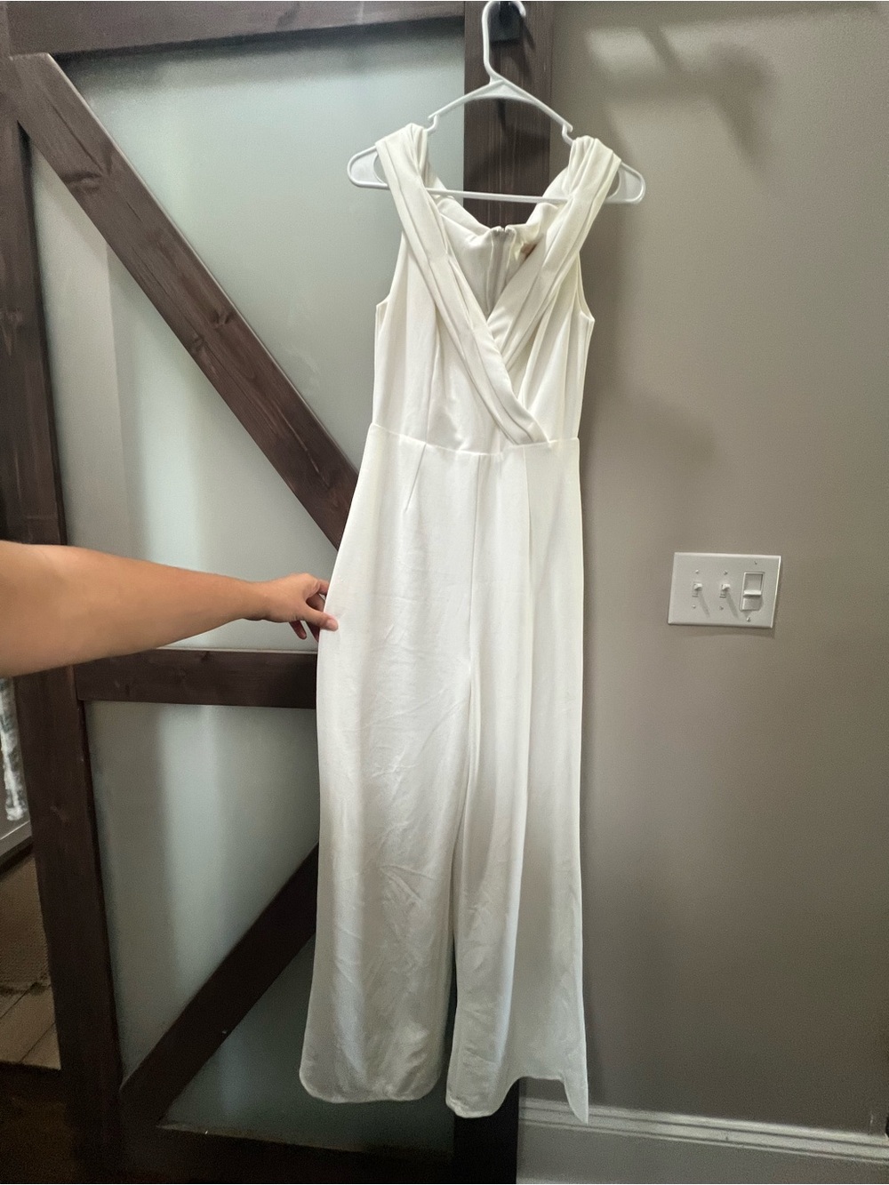White over the shoulder jumpsuit